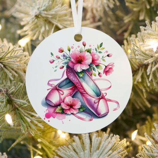 Hübsche Rosa Ballettschuhe und Blume Personalisier Ornament Aus Metall (InSitu)