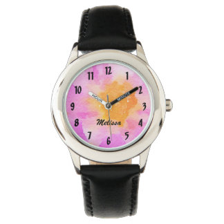 Hübsche rosa Bläserchenuhr mit Personalisiertem Na Armbanduhr