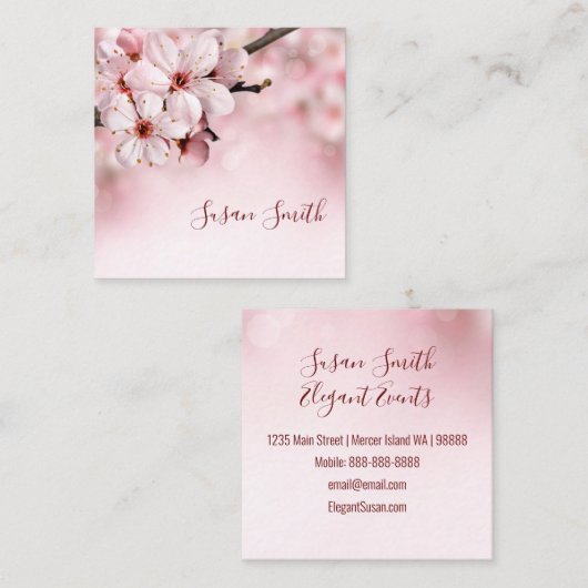 Hübsche Rosa Bläserschrift Weibliche Kirschblüten Quadratische Visitenkarte (Vorne/Hinten)