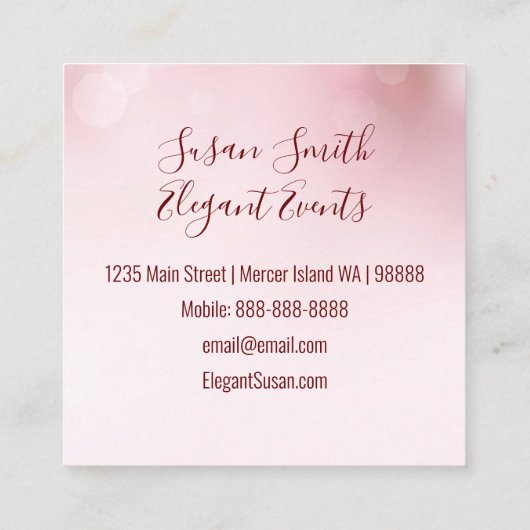 Hübsche Rosa Bläserschrift Weibliche Kirschblüten Quadratische Visitenkarte (Rückseite)