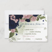 hübsche rosa blaue Blumen Grüne Speisekarte RSVP Karte (Vorderseite)