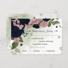 hübsche rosa blaue Blumen Grüne Speisekarte RSVP Karte