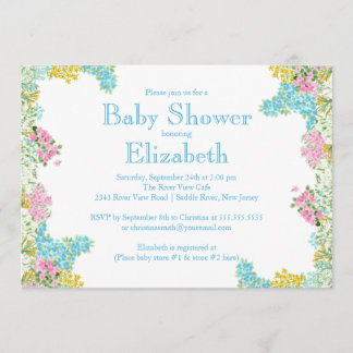 Hübsche rosa blaue neutrale Baby mit Blumendusche Einladung
