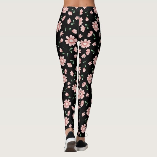 Hübsche rosa Blume auf schwarz Leggings (Rückseite)