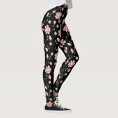 Hübsche rosa Blume auf schwarz Leggings (Rechts)