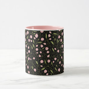 Hübsche, rosa Blume auf Schwarz mit wiederholendem Tasse