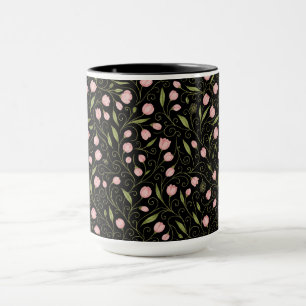 Hübsche, rosa Blume auf Schwarz mit wiederholendem Tasse