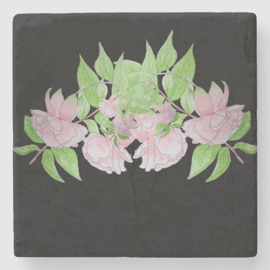 hübsche rosa Blume auf schwarzem Hintergrund Steinuntersetzer (Vorderseite)