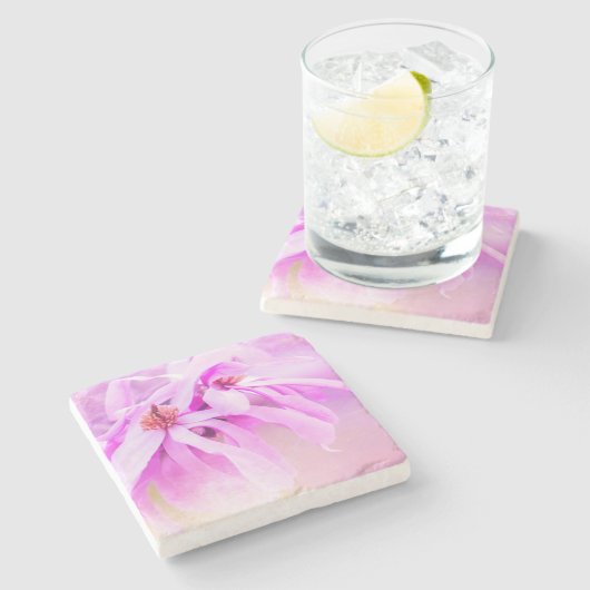 Hübsche rosa Blume blüht Steinuntersetzer (Seitenansicht)