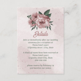 hübsche rosa Blume botanische Hochzeit Begleitkarte