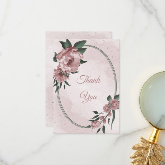 hübsche rosa Blume botanische Hochzeit Dankeskarte (Vorderseite/Rückseite Beispiel)