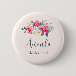 Hübsche rosa Blume Bouquet Bridesmaid Button