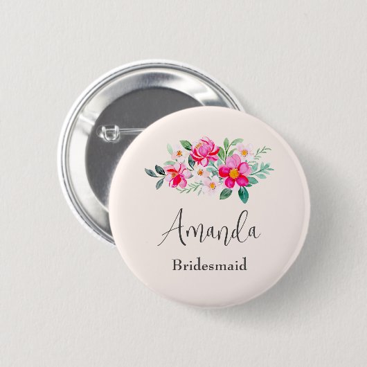 Hübsche rosa Blume Bouquet Bridesmaid Button (Vorne & Hinten)