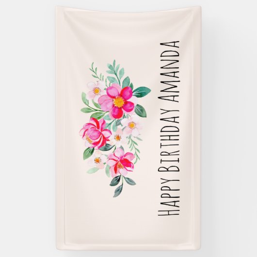 Hübsche rosa Blume Bouquet Geburtstag Banner (Vertikal)