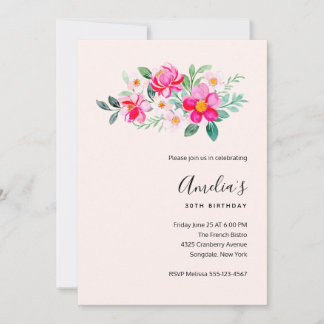 Hübsche rosa Blume Bouquet Geburtstag Einladung