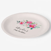 Hübsche rosa Blume Bouquet Geburtstag Pappteller (Schrägansicht)