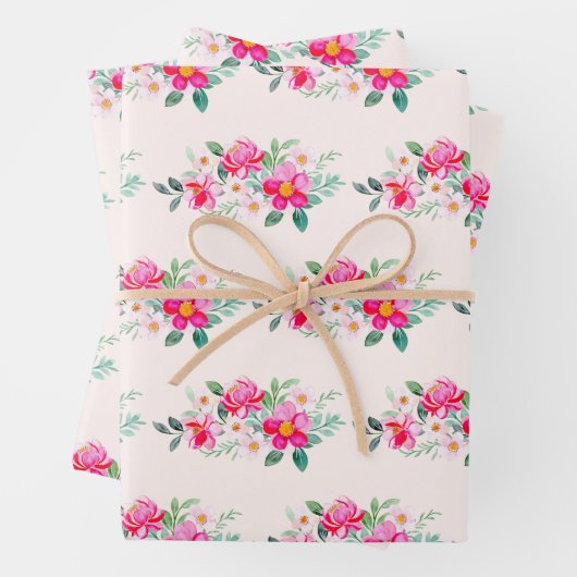 Hübsche rosa Blume Bouquet Geschenkpapier Set (Beispiel)