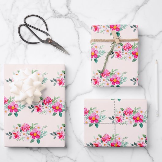 Hübsche rosa Blume Bouquet Geschenkpapier Set (Vorderseite)