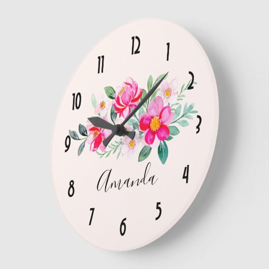 Hübsche rosa Blume Bouquet Große Wanduhr (Winkel)