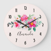 Hübsche rosa Blume Bouquet Große Wanduhr (Vorderseite)