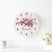 Hübsche rosa Blume Bouquet Große Wanduhr (Zuhause)