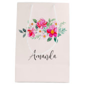 Hübsche rosa Blume Bouquet Mittlere Geschenktüte (Rückseite)