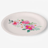 Hübsche rosa Blume Bouquet Pappteller (Schrägansicht)