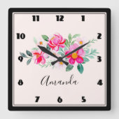 Hübsche rosa Blume Bouquet Quadratische Wanduhr (Vorderseite)