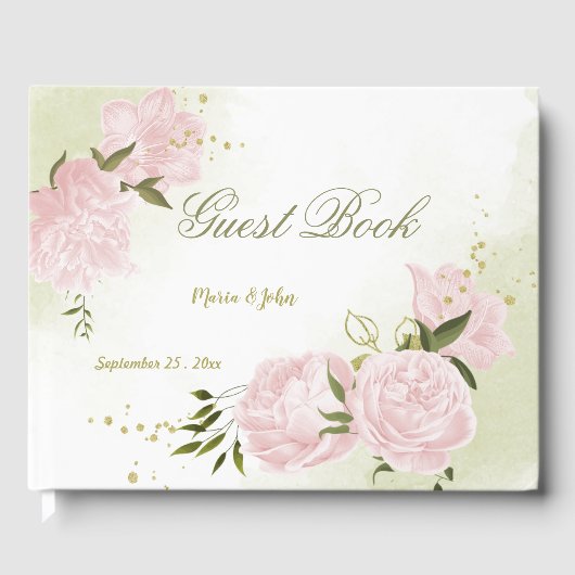 hübsche rosa Blume grün Blätter botanisch Gästebuch (Vorderseite)