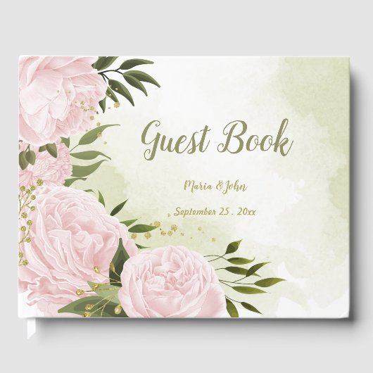 hübsche rosa Blume grün Blätter botanisch Gästebuch (Vorderseite)