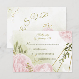 hübsche rosa Blume grün Blätter botanisch RSVP Karte
