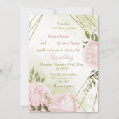 hübsche rosa Blume grün geometrische Hochzeit Einladung (Vorderseite)