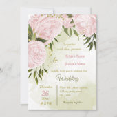 hübsche rosa Blume grün geometrische Hochzeit Einladung (Vorderseite)