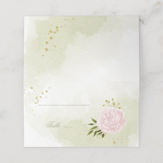 hübsche rosa Blume, grüne Blätter Platzkarte (Außenseite Aufgefaltet)