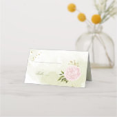 hübsche rosa Blume, grüne Blätter Platzkarte (Vorderseite)