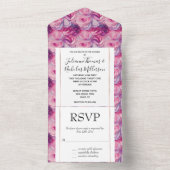 Hübsche Rosa Blume Hochzeit All In One Einladung (Innen Boden)