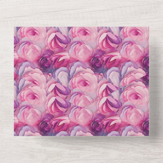 Hübsche Rosa Blume Hochzeit All In One Einladung (Rückseite)