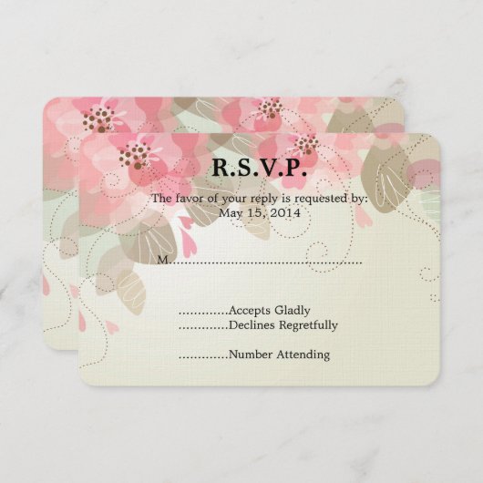 Hübsche rosa Blume Hochzeit RSVP (Vorne/Hinten)
