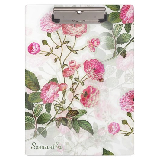 Hübsche rosa Blume Ihren Namen hinzufügen Klemmbrett (Vorderseite)