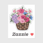 Hübsche rosa Blume im Korb Aufkleber (Blatt)