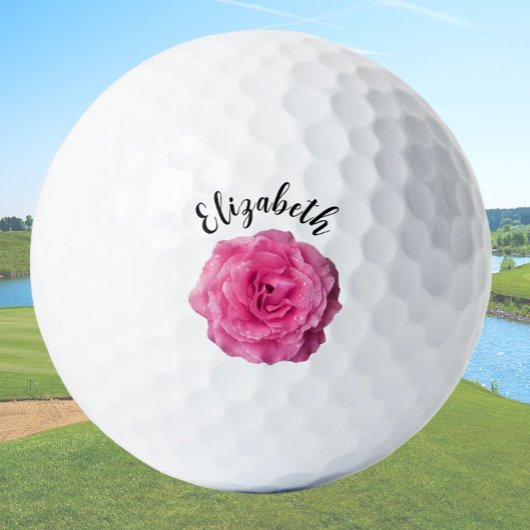 Hübsche Rosa Blume individuelle Name Damen Golfball