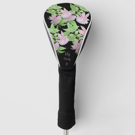 hübsche rosa Blume mit floralen Blättern Golf Headcover (Vorderseite)