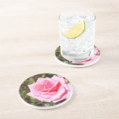 hübsche Rosa-Blume mit süßen Herzen Sandstein Untersetzer (Seite)