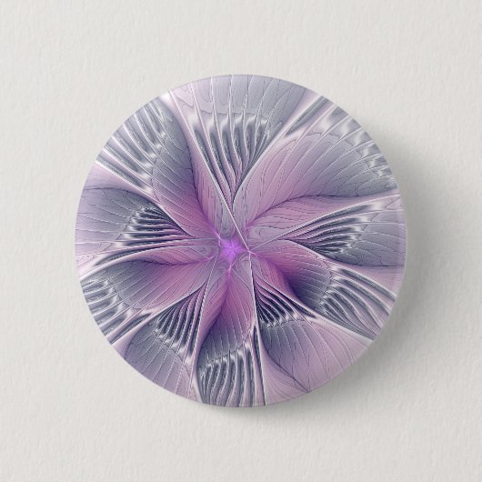 Hübsche rosa Blume Moderne Abstrakte Fraktal Kunst Button (Vorderseite)