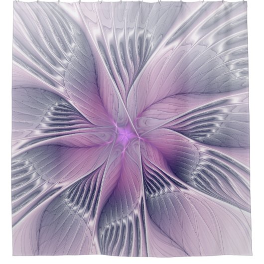 Hübsche rosa Blume Moderne Abstrakte Fraktal Kunst Duschvorhang (Vorderseite)