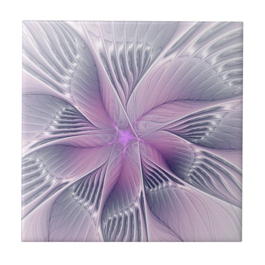 Hübsche rosa Blume Moderne Abstrakte Fraktal Kunst Fliese (Vorderseite)