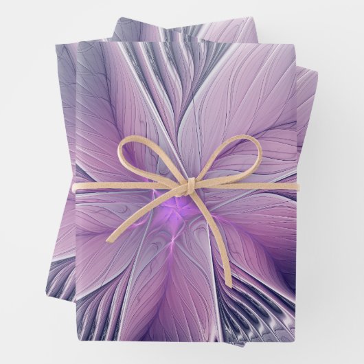 Hübsche rosa Blume Moderne Abstrakte Fraktal Kunst Geschenkpapier Set (Beispiel)