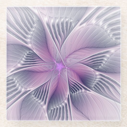 Hübsche rosa Blume Moderne Abstrakte Fraktal Kunst Glasuntersetzer (Vorderseite)