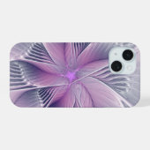 Hübsche rosa Blume Moderne Abstrakte Fraktal Kunst iPhone 15 Hülle (Rückseite (Horizontal))
