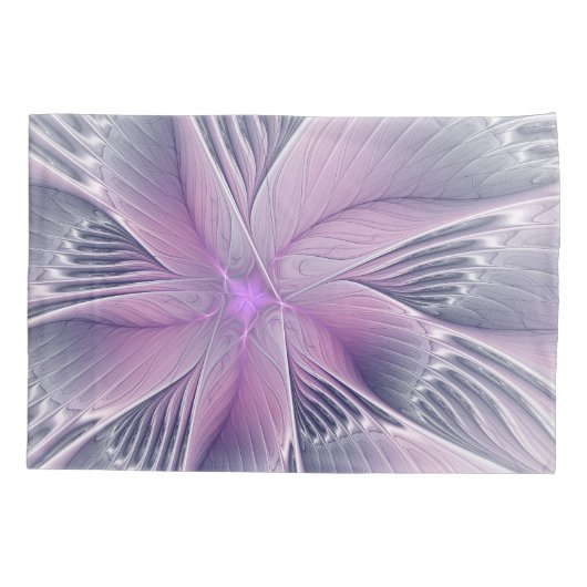 Hübsche rosa Blume Moderne Abstrakte Fraktal Kunst Kissenbezug (Rückseite)